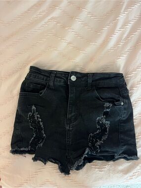SHEIN Black Distressed Denim Jean Shorts